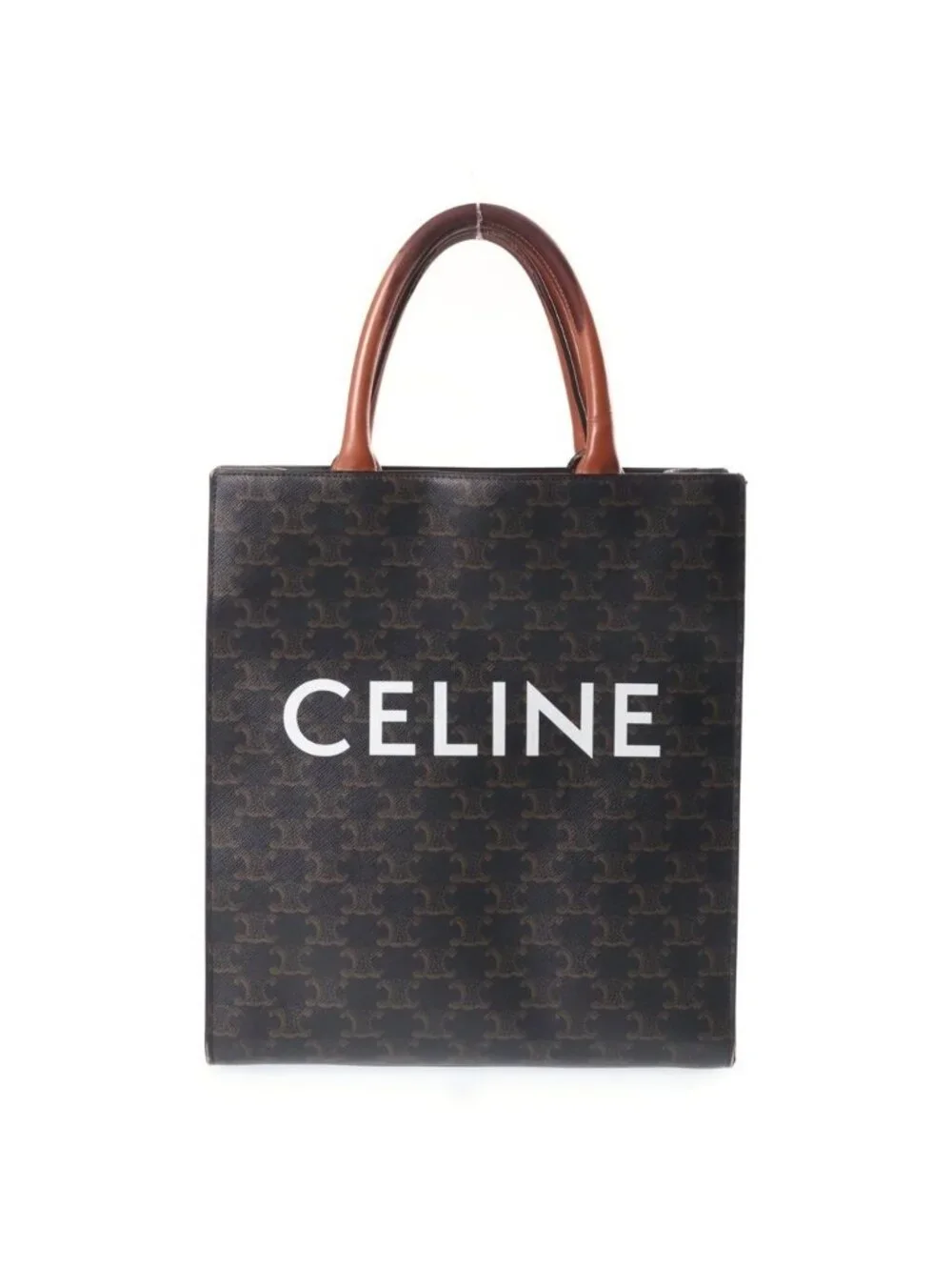 Celine Triomphe Vertical Cabas Small 2-Way Tote Shoulder Bag Brown Leather Gold